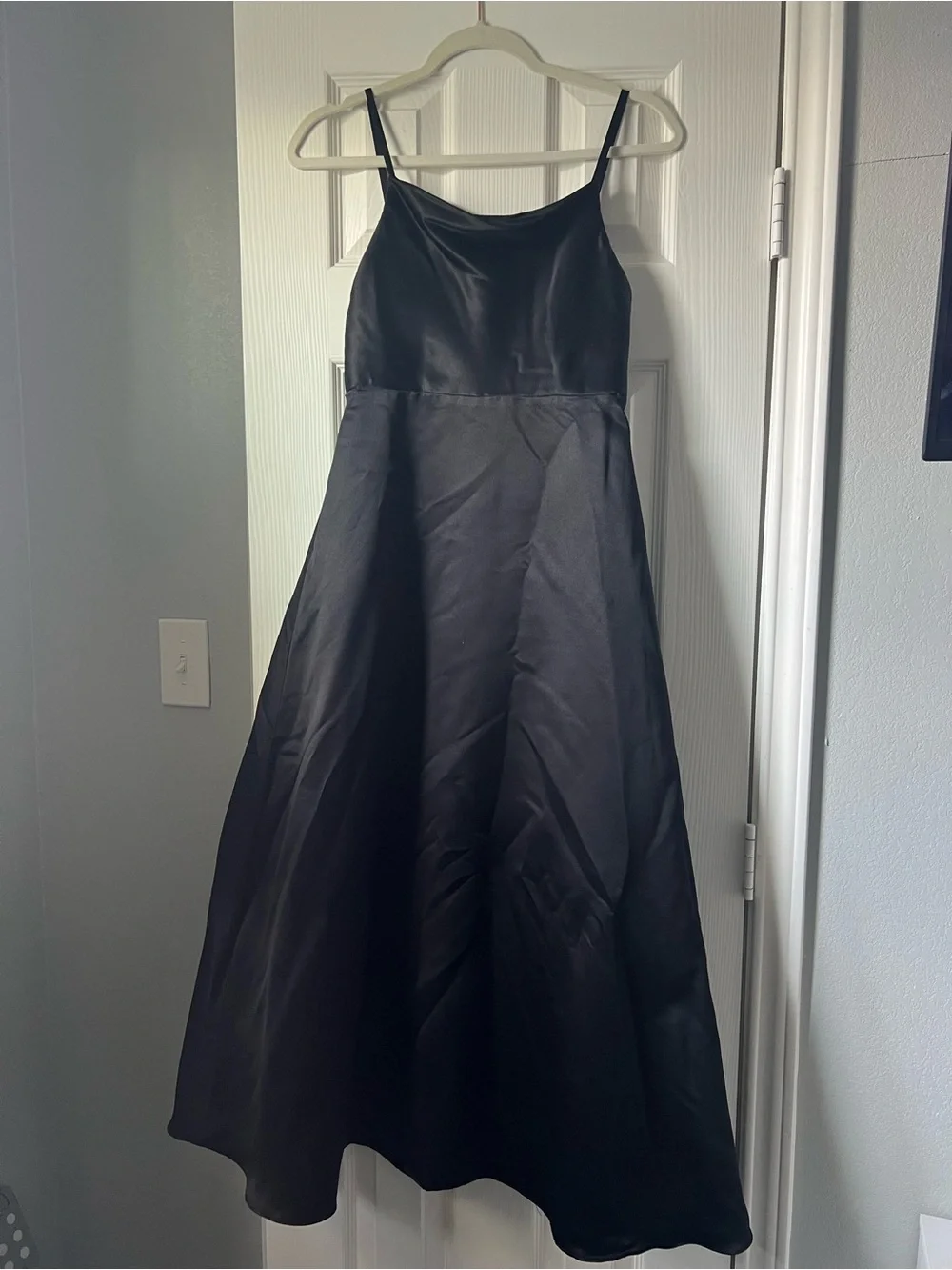 Elegant Black Satin A-Line Slip Dress with bow junior size 12